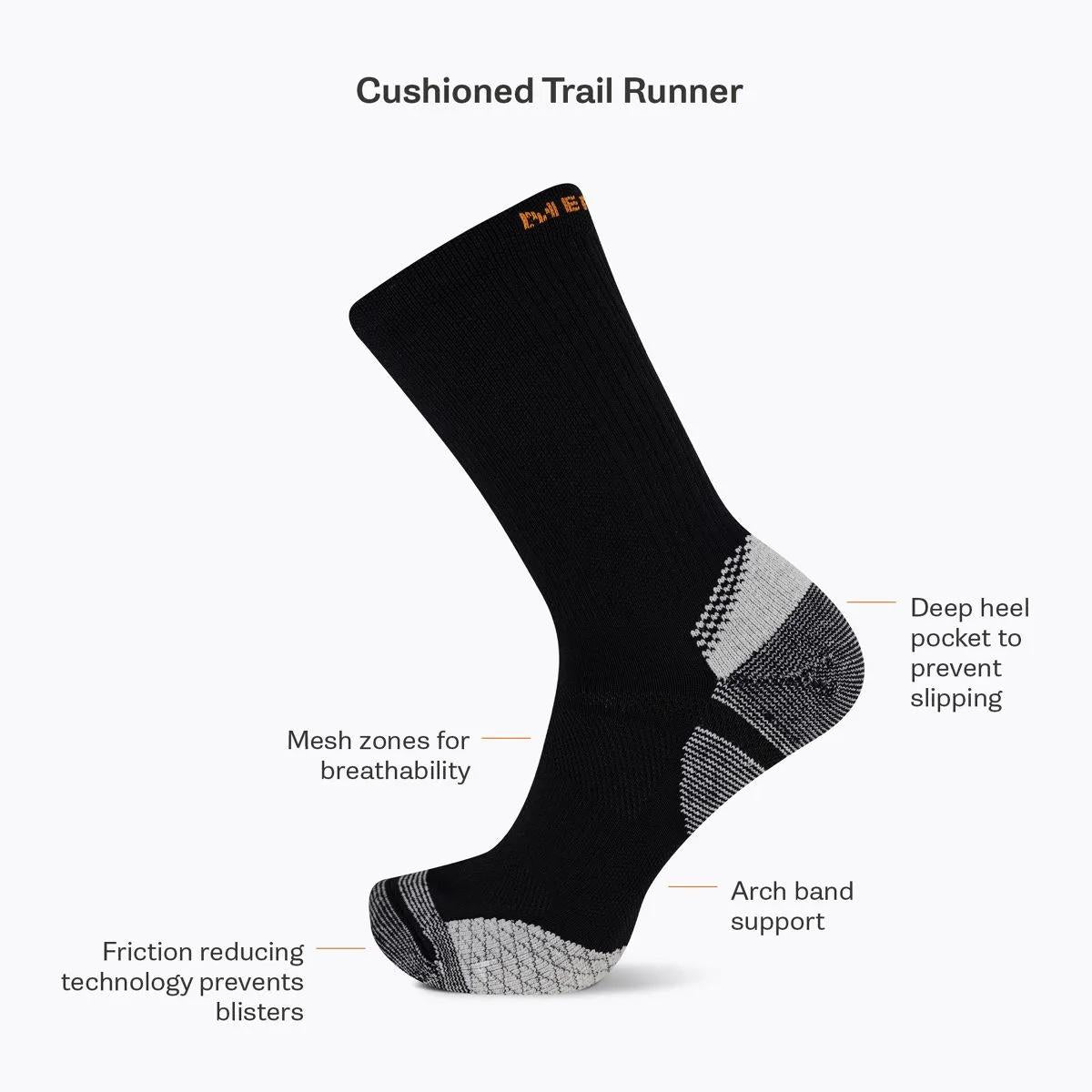 Cushion Trail Runner Crew Sock - Gym & Running Shoes | Merrell